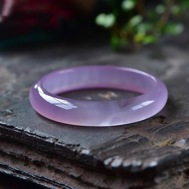 默奢 天然紫玉髓手镯 帝王 浅紫细款厚装玉镯 紫玛瑙女饰品 手镯圈口6