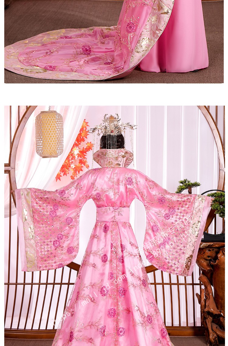 唐朝汉服女原创贵妃红色拖尾中国风古装凤冠霞帔皇后婚礼服装 红色