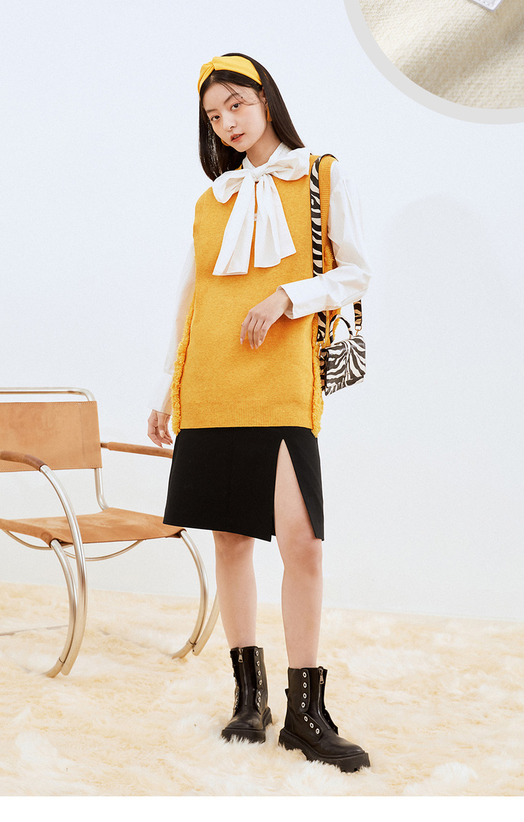 形套头圆领针织马甲背心女2021春季新款叠穿搭配单品马夹 橘色(现货)