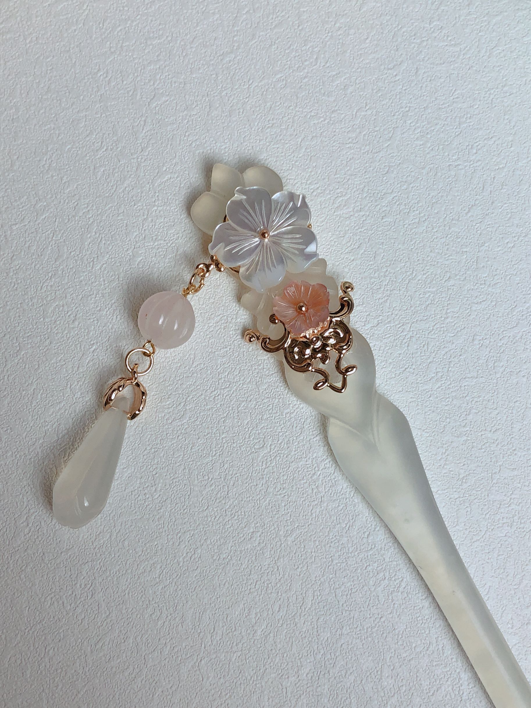 古风日常玉簪岫玉蝶贝汉服配饰仙气发簪气质头饰