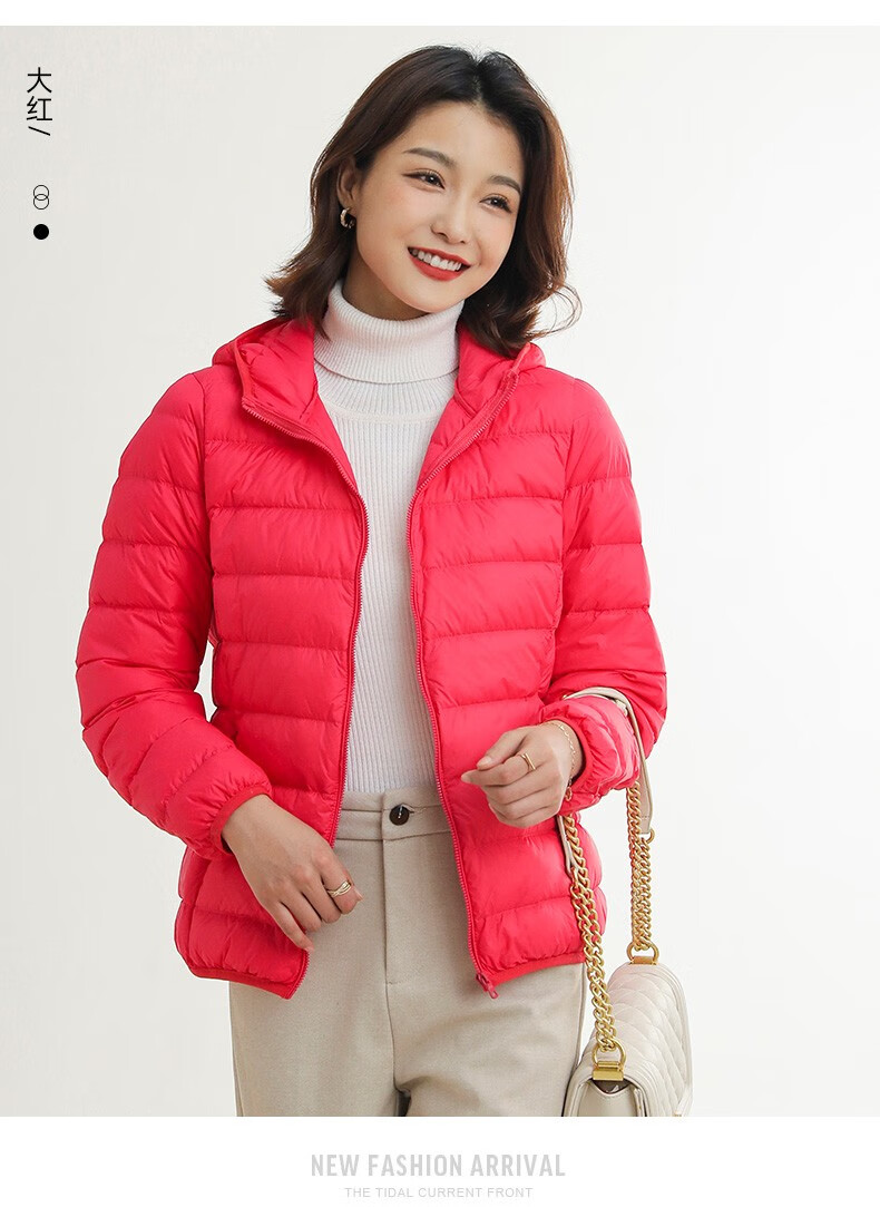 雅鹿轻薄短款羽绒服女冬季新品时尚休闲连帽宽松保暖外套女 6003浅