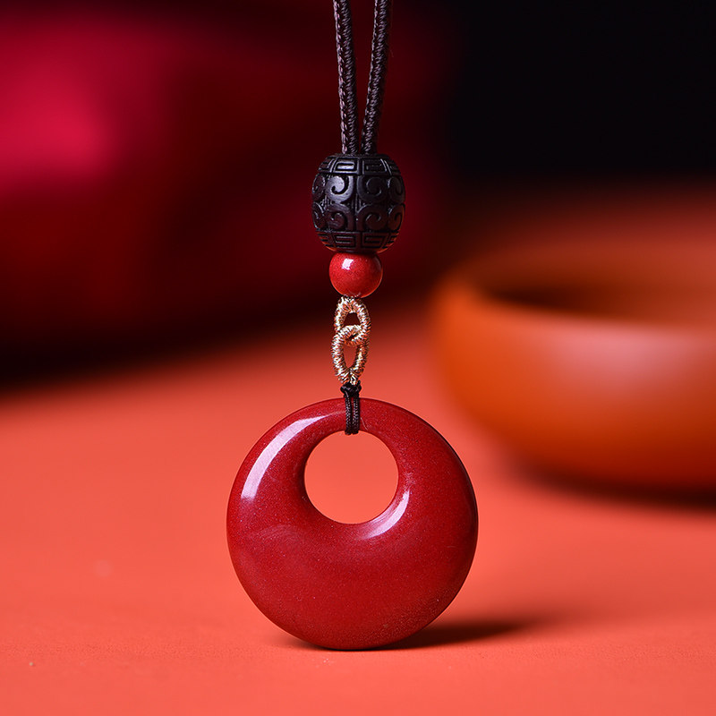 天然原矿朱砂吊坠女平安扣钥匙手机挂件护身符男士项链朱砂平安扣吊坠