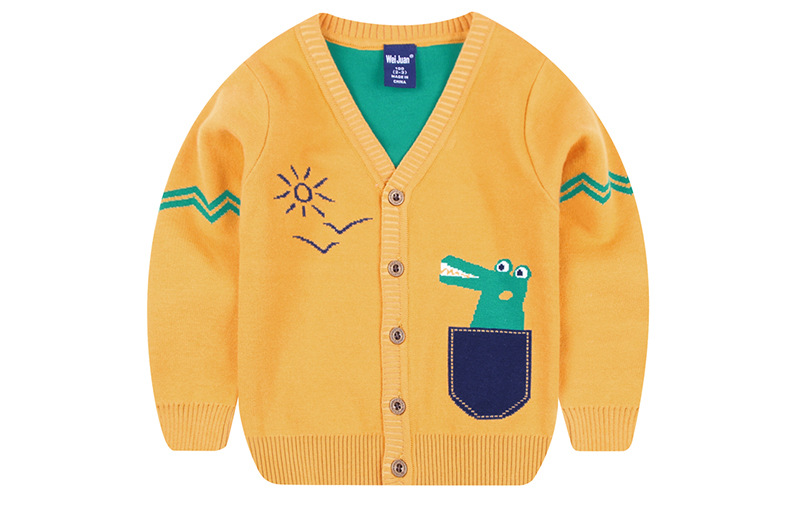 儿童针织衫v领开衫中小童外套男童恐龙卡通毛衣 红色 100码(建议身高