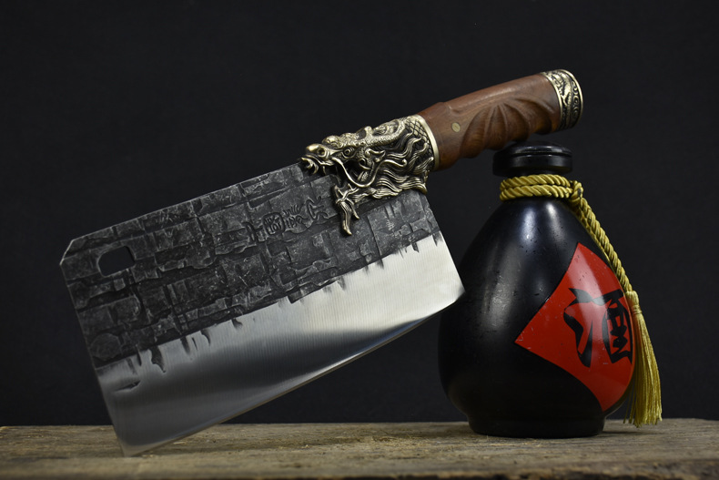 龙泉手工锻打菜刀厨师专用斩切刀家用剁鸡鸭鱼排骨刀锋利切片刀龙吟斩