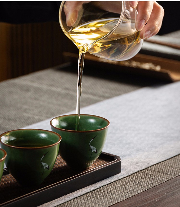 容山堂景致宝青仙鹤盖碗陶瓷大三才茶碗女主人茶杯窑变茶具茶盏碗宝青