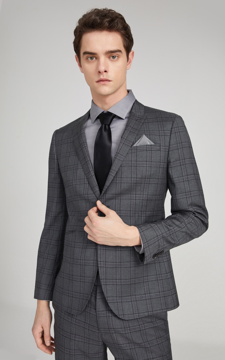 selected思莱德男士新品商务正装格纹图案气质西服s42015x509 浅灰色