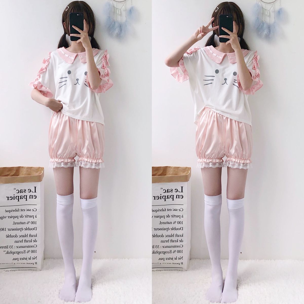 jk打底裤防走光南瓜宽松日系新款学生休闲热裤内搭安全裤 黑色荷叶边