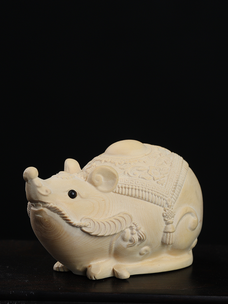 鼎盛福黄杨木雕生肖金钱鼠手把件鼠摆件实木质雕刻工艺品桌面文玩把玩