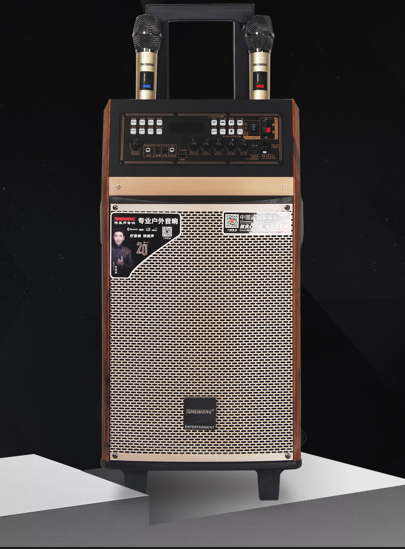特美声便携拉杆蓝牙带声卡音箱户外k歌大功率广场舞直播重低音响 1051