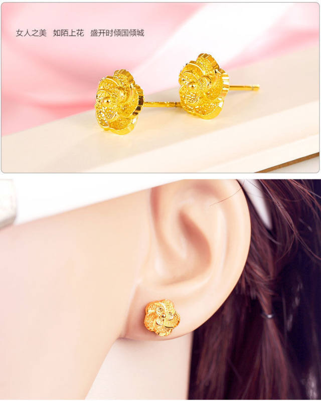 香港正品免税金耳环女款转运珠耳坠耳钉时尚百搭招财耳饰送女友礼满天