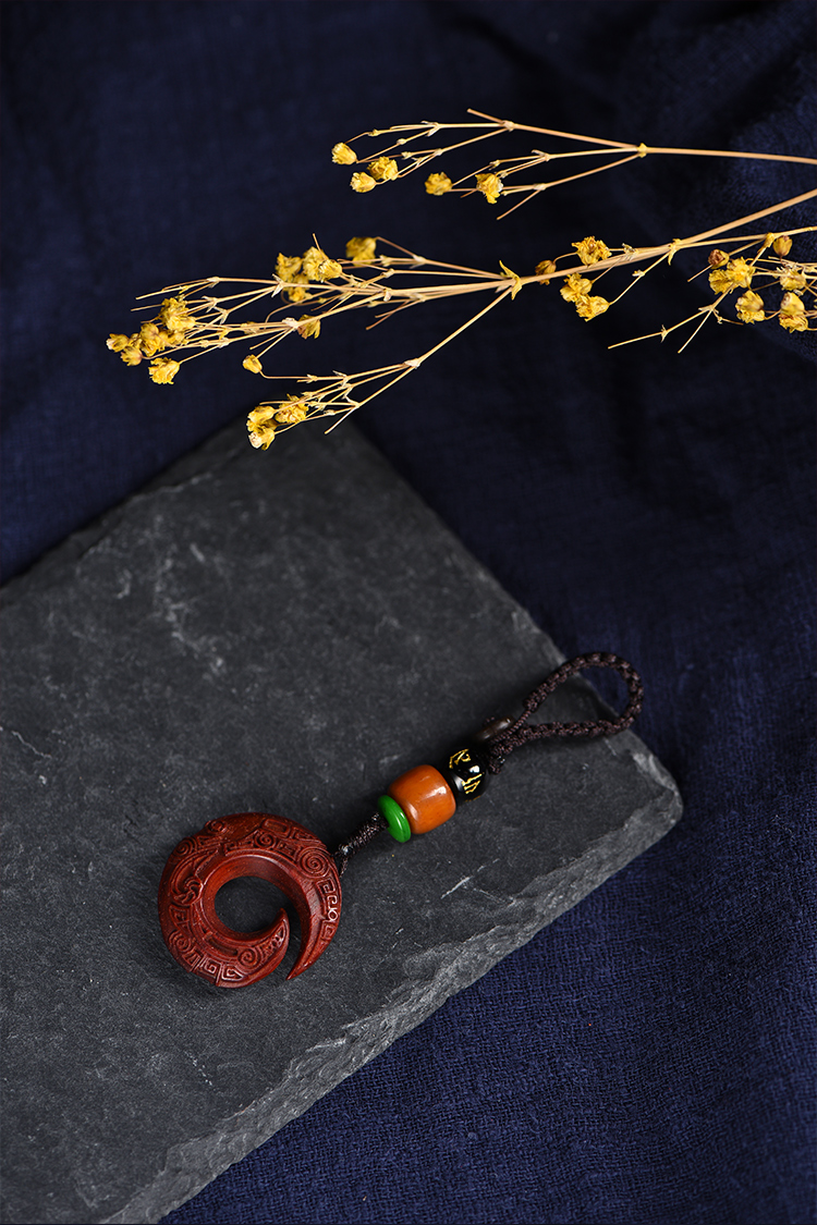 闽木匠 印度小叶紫檀红木吊坠平安扣项链木质汽车钥匙扣手把件送礼