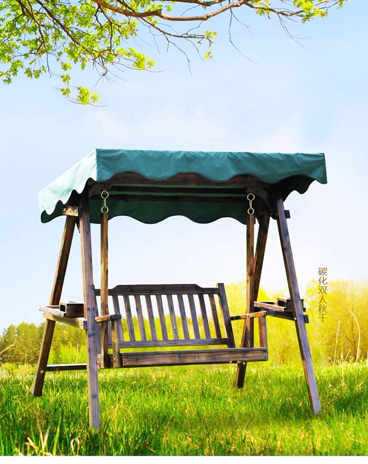 户外秋千庭院防腐实木荡秋千双人摇椅吊椅室内外阳台吊篮 方木带顶棚