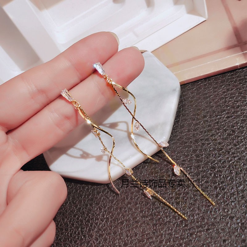 感气质长款流苏耳环女网红百搭耳夹无耳洞女潮流耳饰 wx-636 银针款