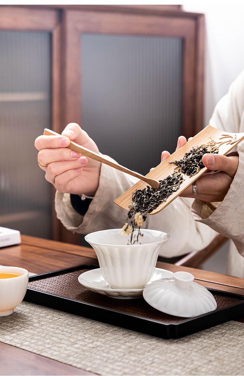 桥艺 羊脂玉盖碗茶杯功夫茶具套装陶瓷三才盖碗不烫手家用泡茶碗敬茶