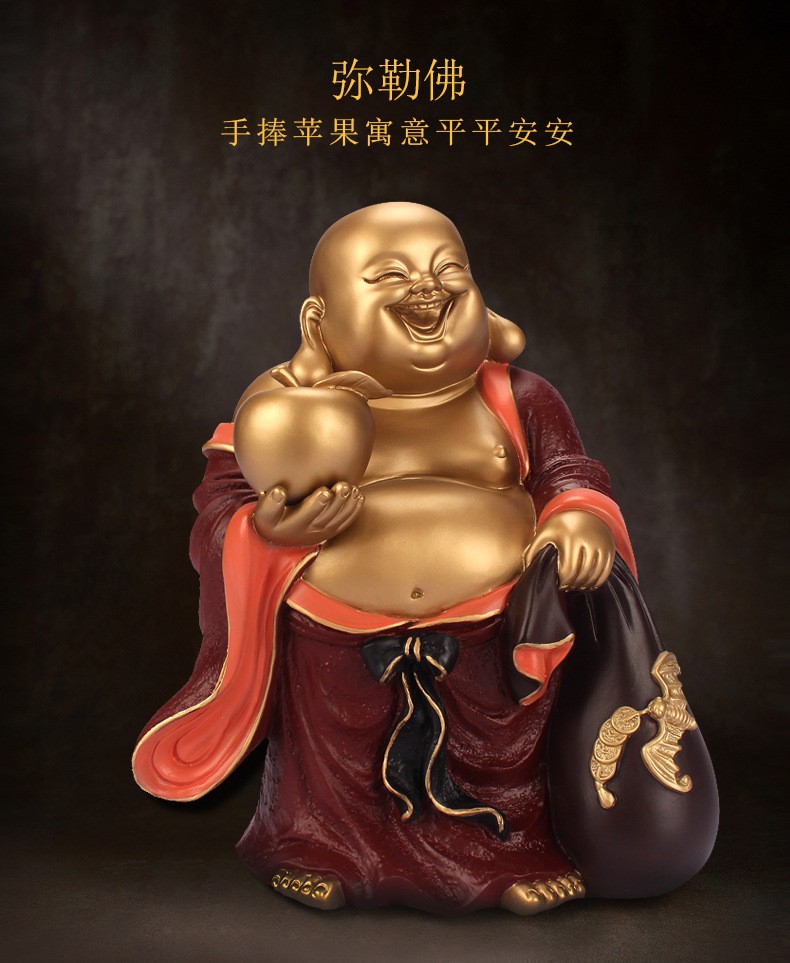 礼祥瑞全铜弥勒佛佛像摆件坐莲笑佛大肚弥勒佛客厅家居供奉笑佛开业