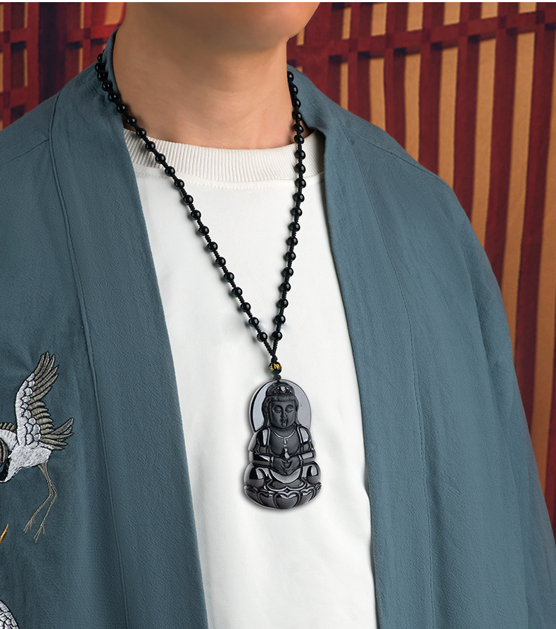 映和缅甸翡翠墨翠观音吊坠男玉观音千手观音佛玉坠玉石透绿挂件玉佩