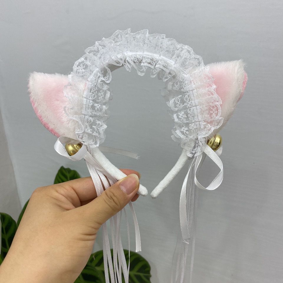 芙蕖蕾丝流苏可爱猫耳朵发箍女洛丽塔cos猫咪铃铛项圈兽