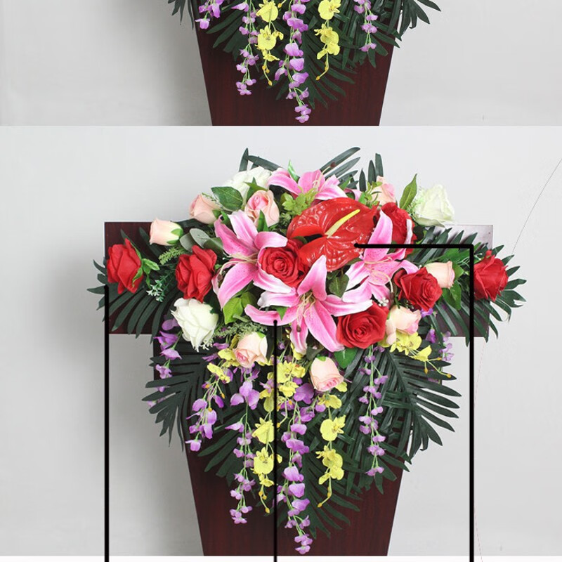 预售年后发货演讲台花仿真花会议室假花摆件前台花发言台下垂花会议桌