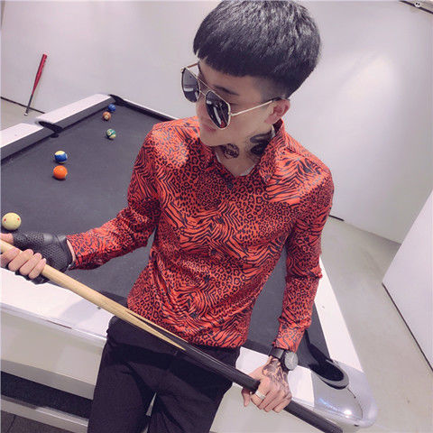 新品 网红衬衫男长袖社会精神小伙修身衬衣帅气韩版潮流男装小外套