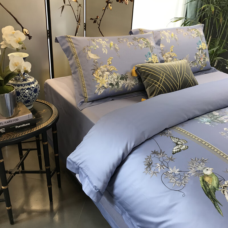 毕加索家纺四件套夏季中式100支数码印花四件套古典民族风贡缎样板间