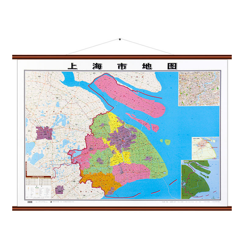2020版上海市地图挂图约1108米双面覆膜防水仿红木挂图仿红木挂图款