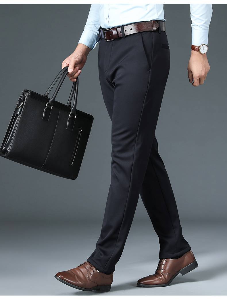 miflame中年人西裤加绒加厚秋冬季休闲西装裤男商务宽松直筒垂感高腰