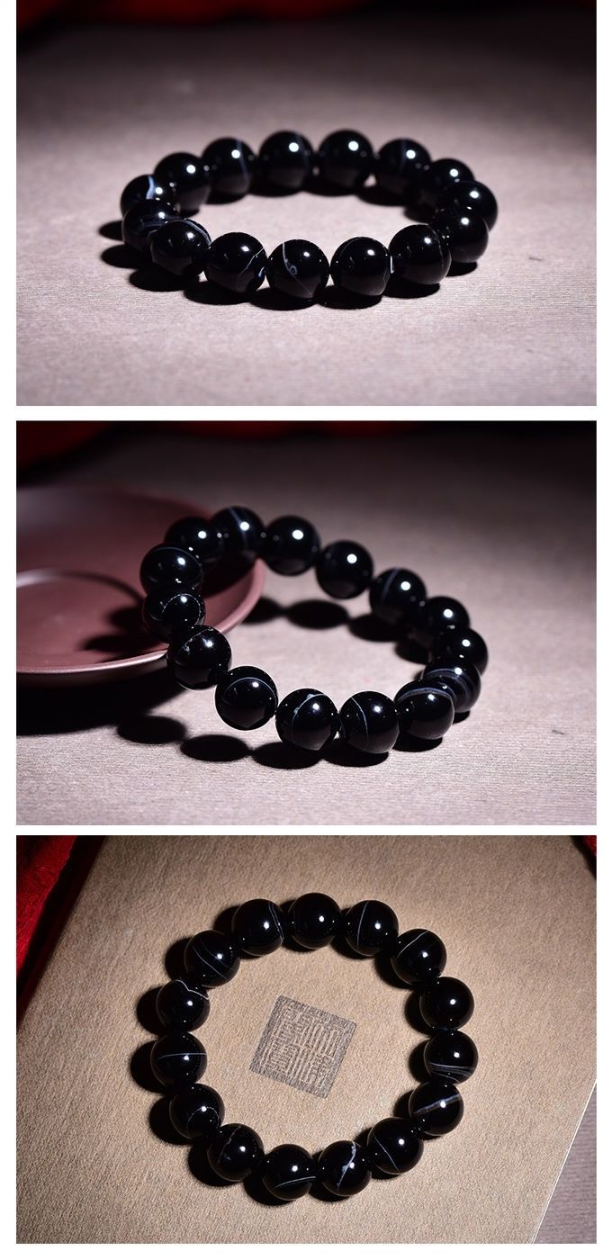 影子石 天然影子石散珠12-20mm缠丝玛瑙圆珠黑条纹玛瑙水晶手链佛隔珠