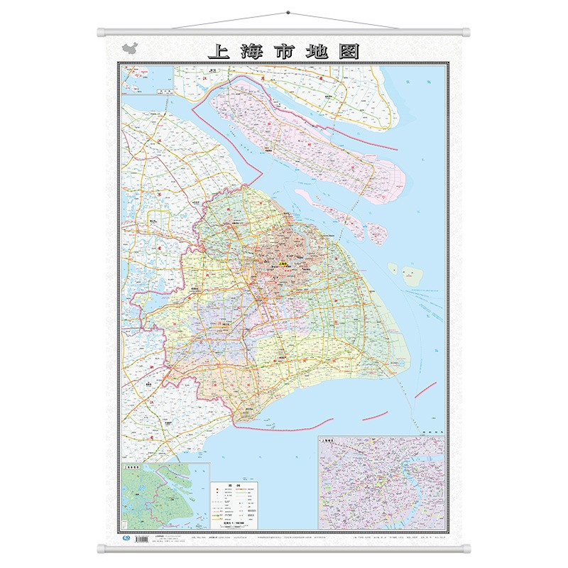 2022年新上海市地圖約11米08米政區交通地形掛繩版掛圖