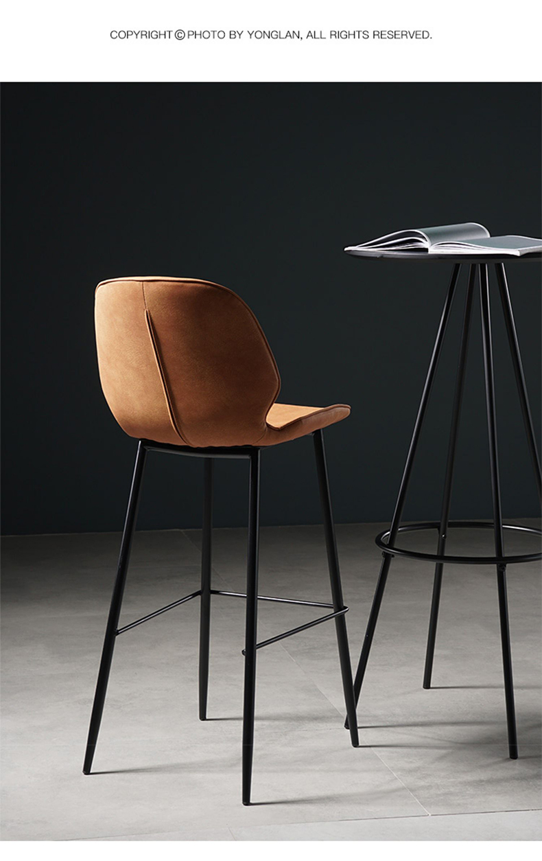 靠背吧台椅北欧家用高脚椅简约铁艺吧椅网红咖啡厅高脚凳 黑色pu 金脚