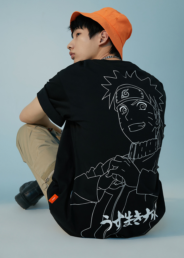 jackjones杰克琼斯火影忍者联名潮鸣人卡通夏季情侣印花宽松圆领t恤男