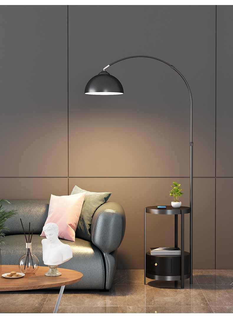 钓鱼灯落地灯客厅沙发旁边几卧室床头轻奢艺术设计感茶几金色usb无线