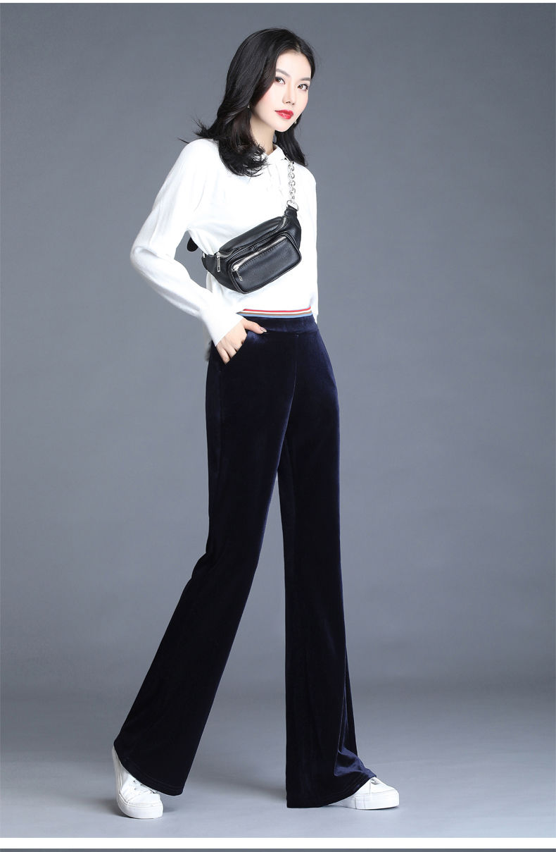 新品春秋夏季薄款金丝绒微喇叭裤女长裤修身显瘦大码胖妹妹阔腿甩腿裤