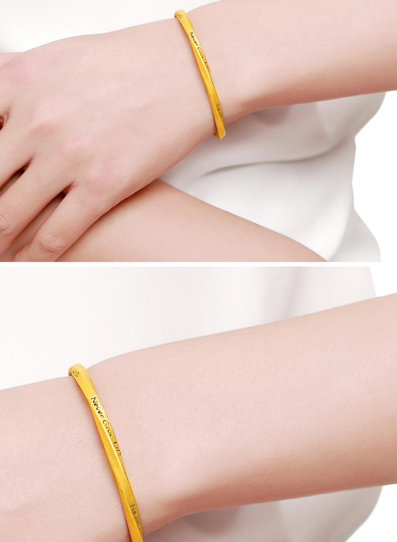 微奢妙珠 黄金时尚简约手镯新款999足金永不言弃纯金手环3d硬金麻花