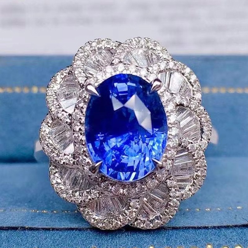 皇家矿工斯里兰卡天然皇家蓝蓝宝石戒指订制定金18k金镶钻石送男友送