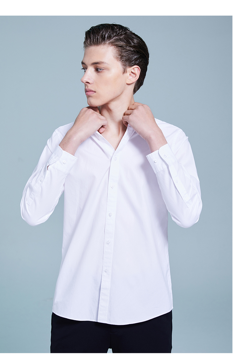 鲁泰(luthai)男士纯棉衬衫男长袖全棉休闲衬衣 白色10357 41【图片