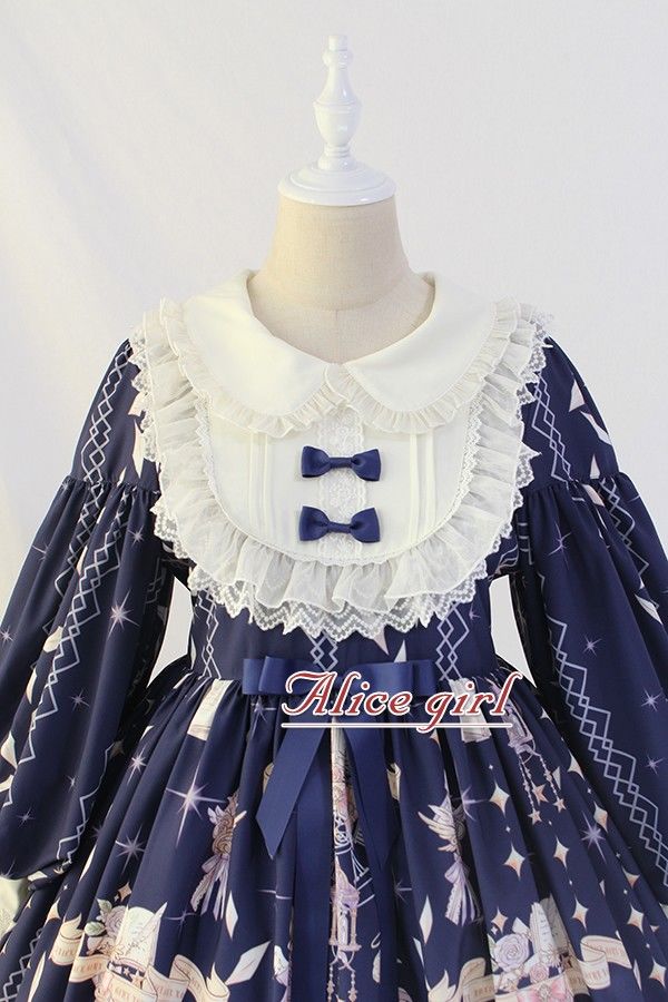 alicegirl原创款lolita天使柄木耳边木耳边木耳边长袖连衣裙浅蓝色s全