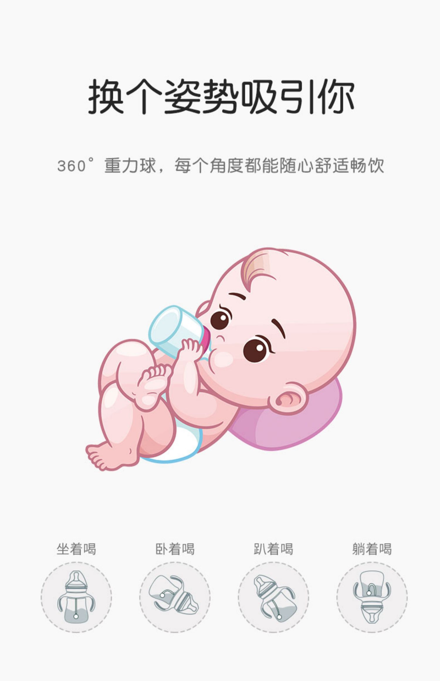 奶瓶大宝宝ppsu耐摔大容量宝宝躺着喝的奶瓶1岁以上吸管新生婴儿 粉