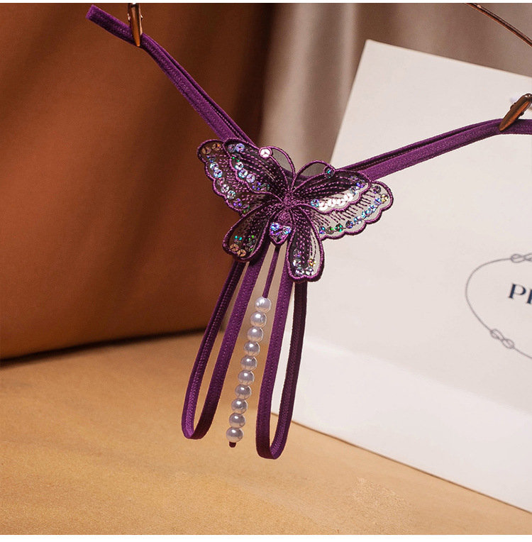 情趣免脱按摩珍珠内裤性感丁字裤女开裆免脱内裤鲍鱼线t裤一根线透明