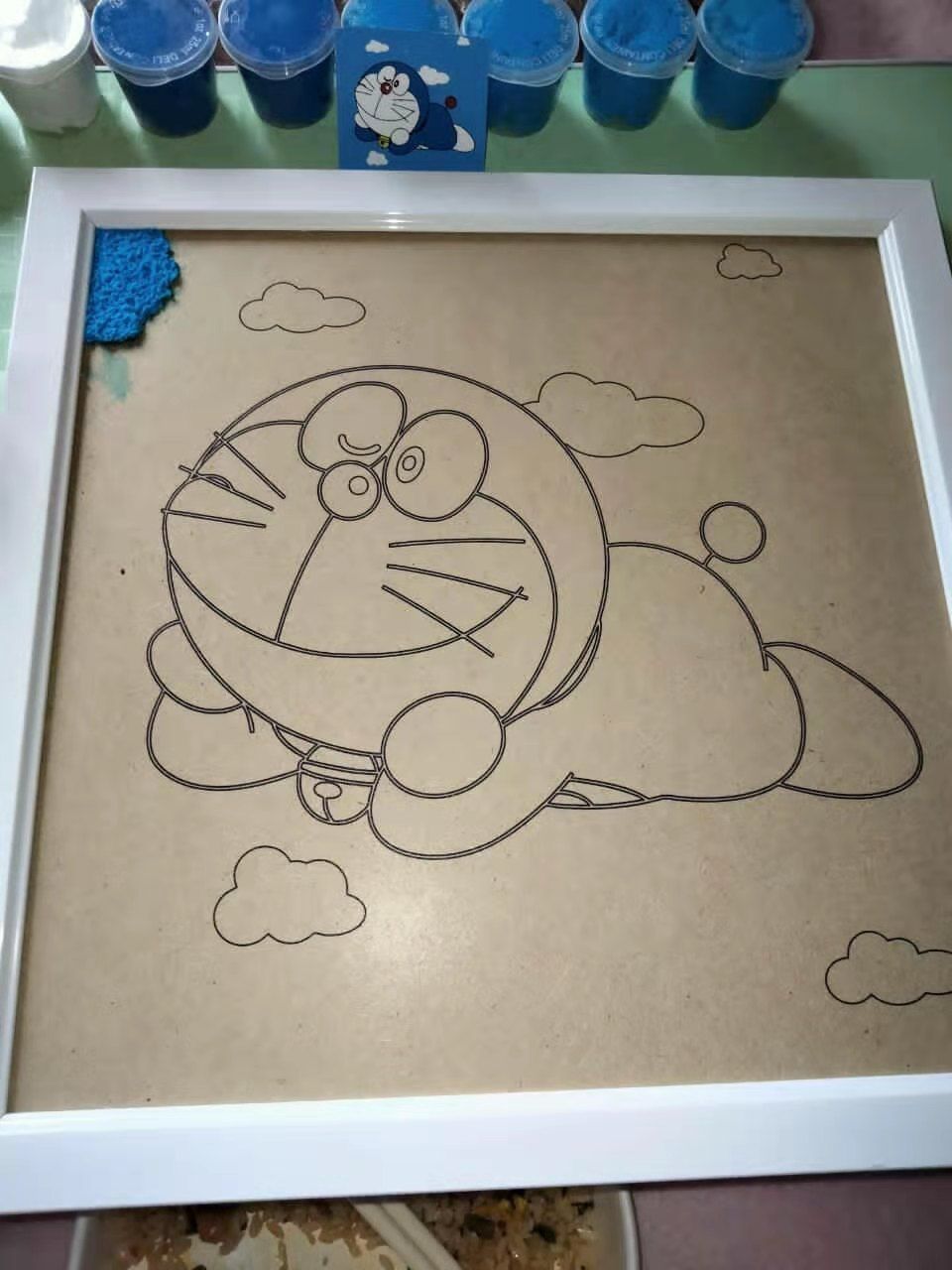 好品质哆啦a梦列系纸浆画手工材料包礼物创意手工制作立体画30x30小花