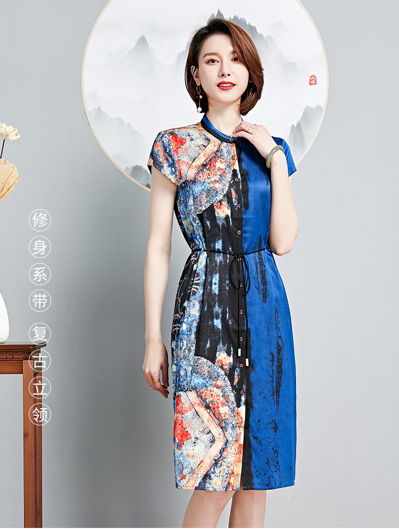 轻奢品牌真丝连衣裙2020夏新款ab版杭州丝绸印花桑蚕丝中长裙大码裙子