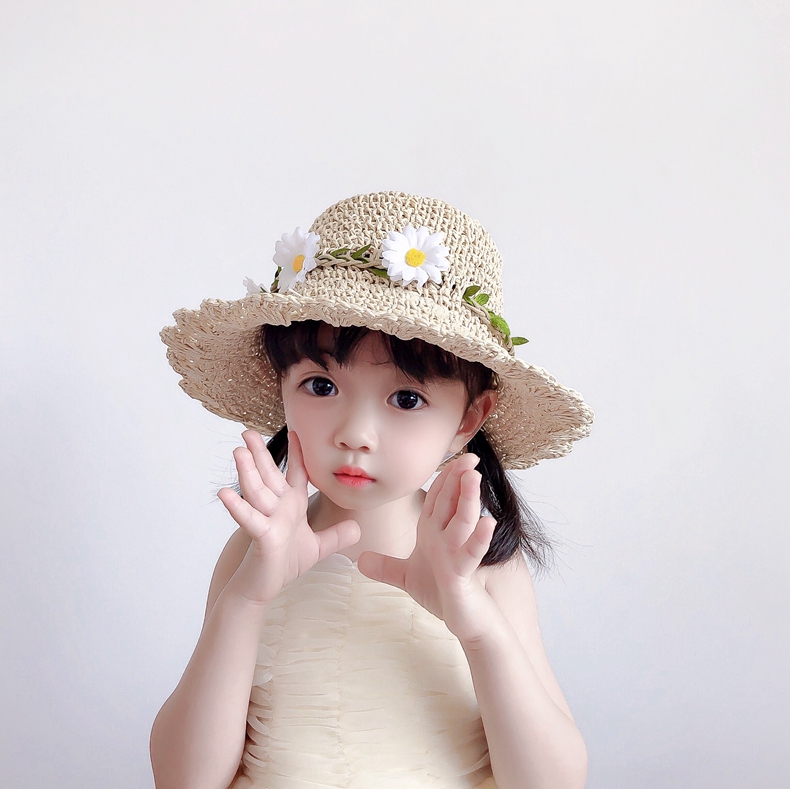 柳欣 儿童帽子女童草帽儿童渔夫帽夏天薄款透气防晒沙滩帽子宝宝出游