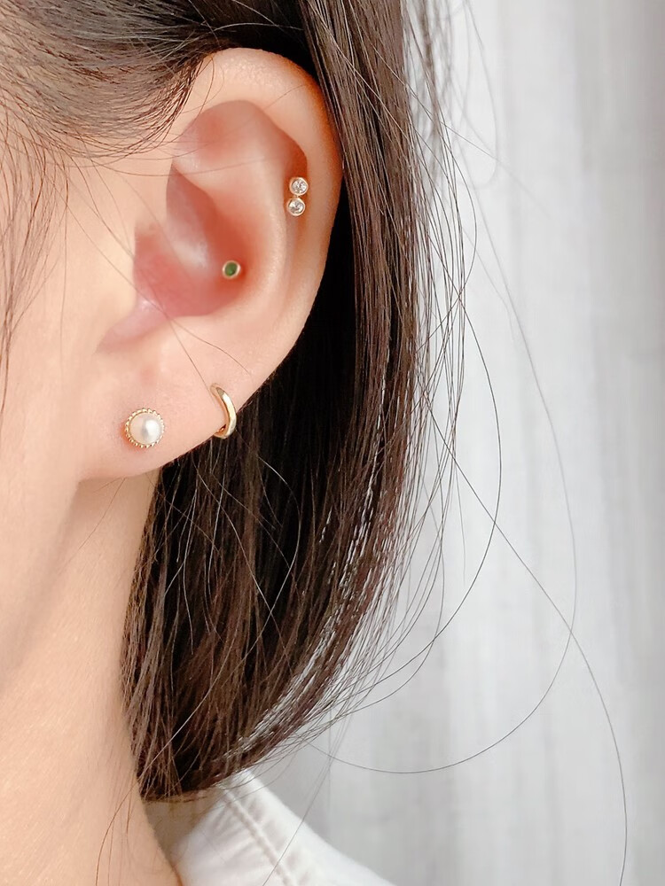 韩国进口纯10k金耳钉女 气质百搭 花边珍珠k黄金拧螺丝耳骨钉耳饰