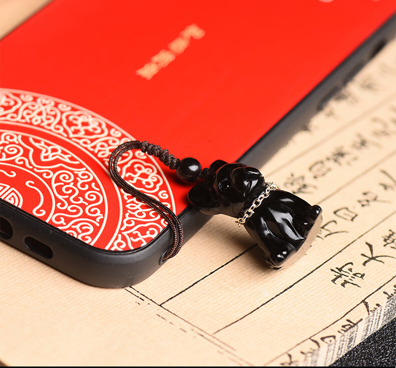 帛灵【珍藏级】黑曜石富贵狗吊坠生肖属狗招财护身符戌午旺财局戌寅财