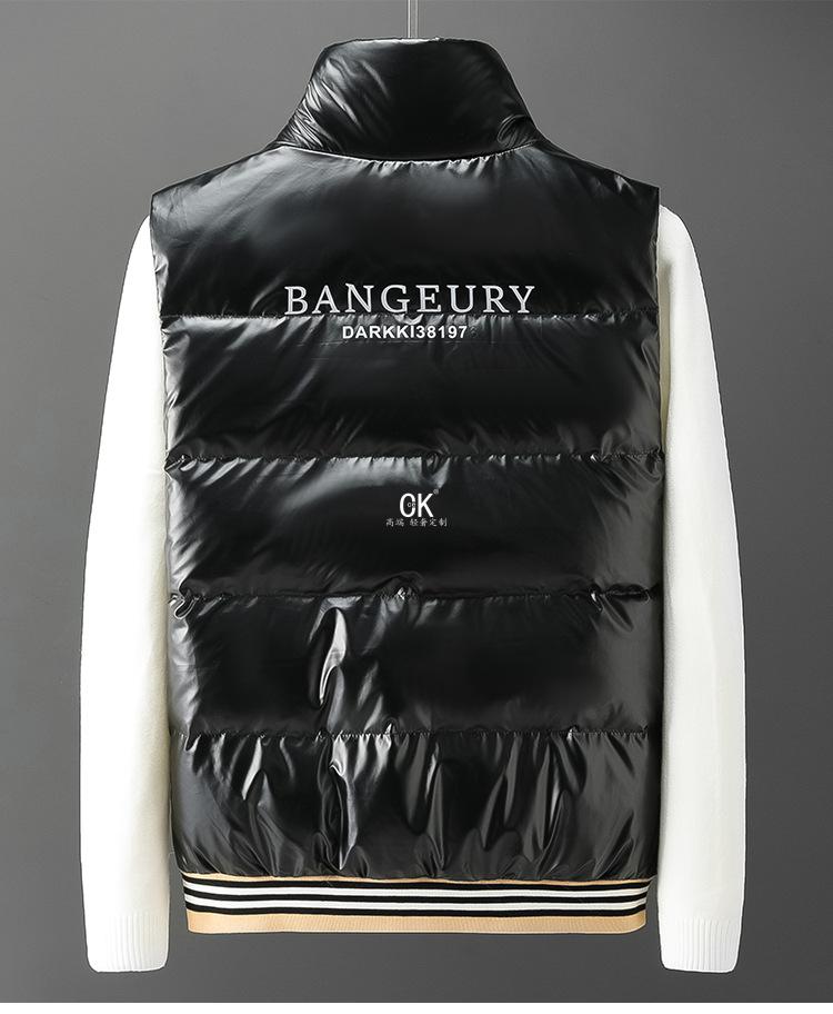 撞色亮面白鸭绒马甲男士冬季立领修身潮牌服坎肩保暖外套保罗风 黑色