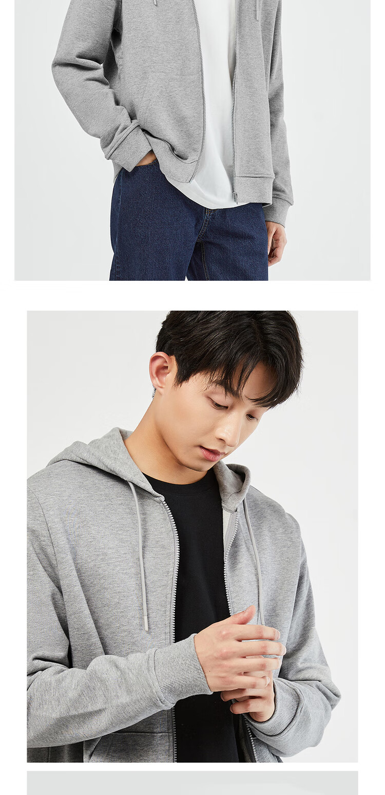 Giordano Casual Jacket for Men, Zip-Up Sports Coat, Pure Cotton Kangaroo Pocket Hooded Sweatshirt, Cardigan for Men, 13074890 11