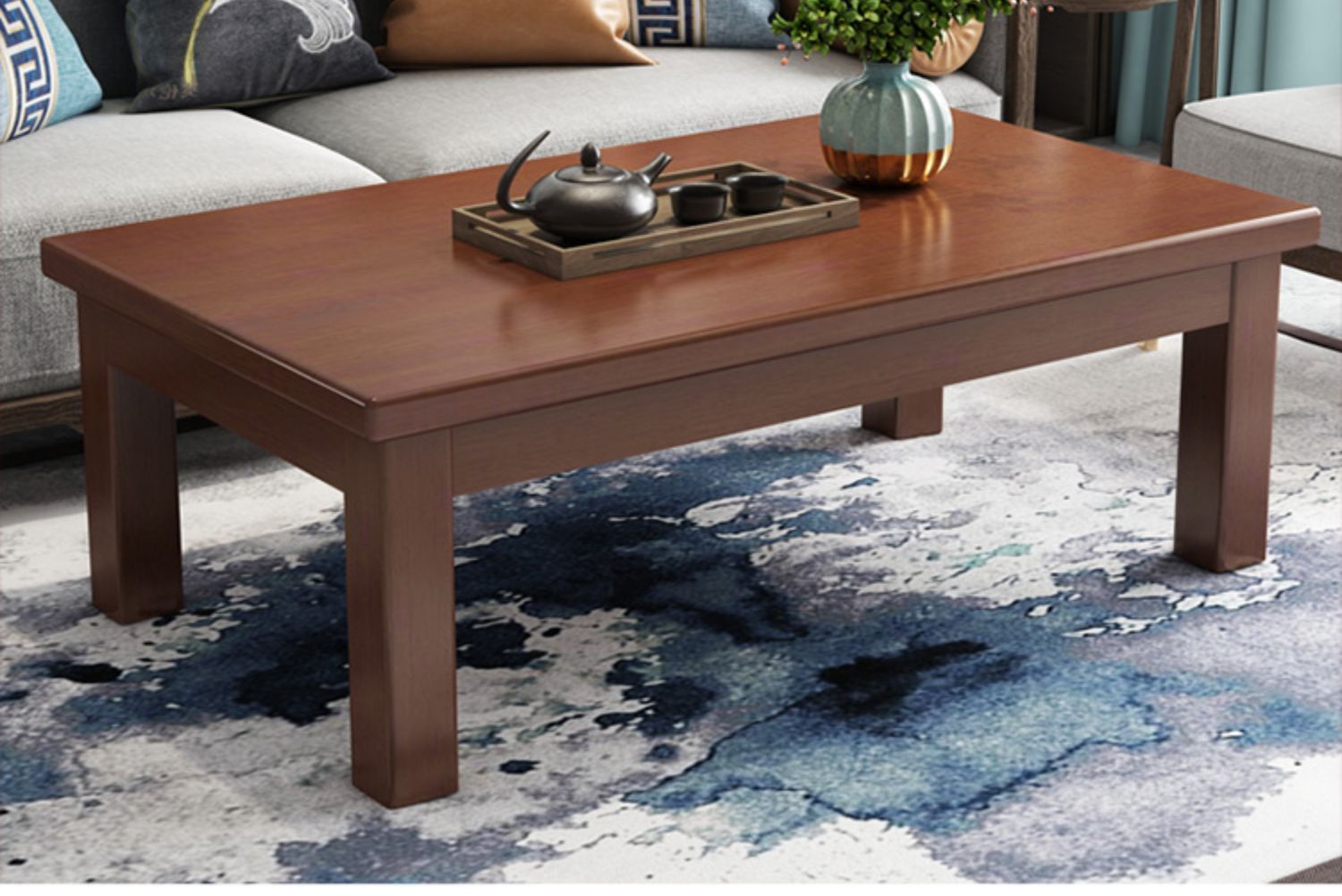 新品实木茶几客厅家用茶桌现代简约小户型双层创意圆角泡茶小桌子茶台