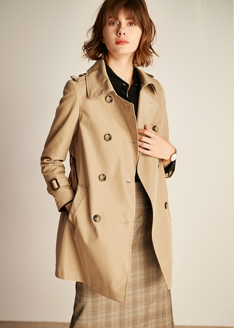 法曼萱浅驼色风衣女中长款春款外套2021年新款英伦风流行上衣 浅驼色