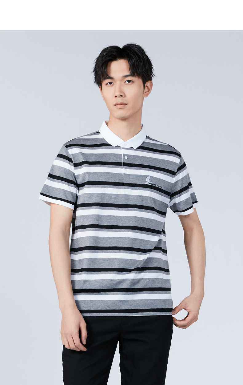 下-利郎条纹polo衫男短袖2021夏季新款商务含桑蚕丝10% 灰间色(20xtx