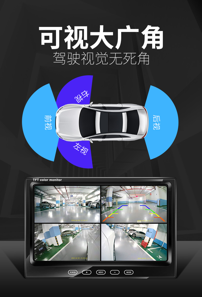 适用于汽车右侧盲区辅助系统无线车载摄像头12v倒车影像360前左后摄像