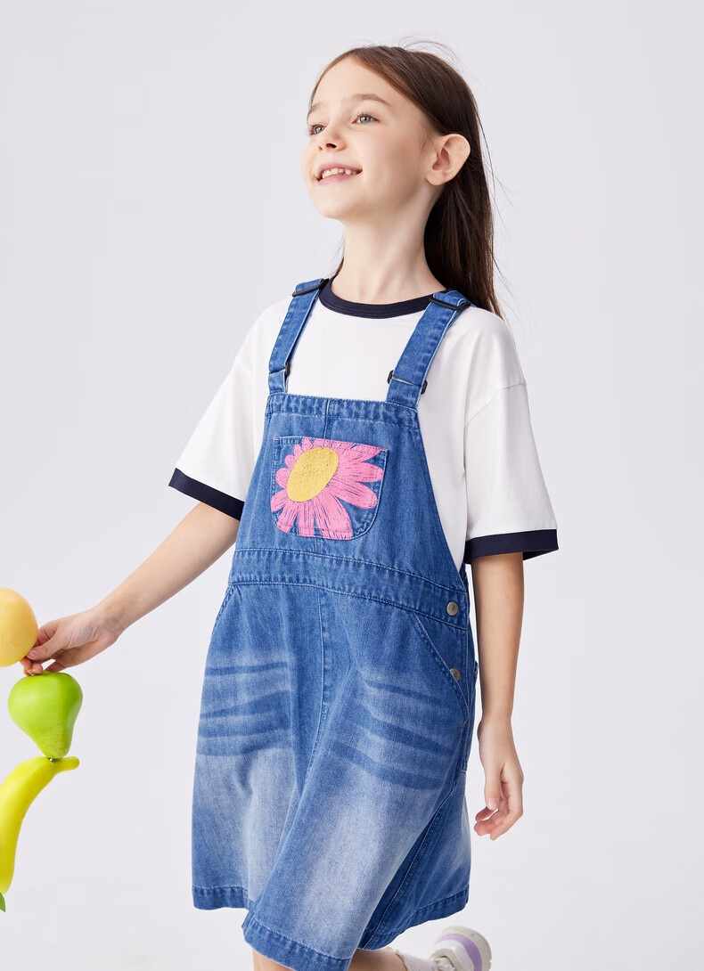 M.Latin Children's Clothing Girls' Dress Summer 2024 New Style Big Girl Suspender Dress Denim Light Blue 110cm 9